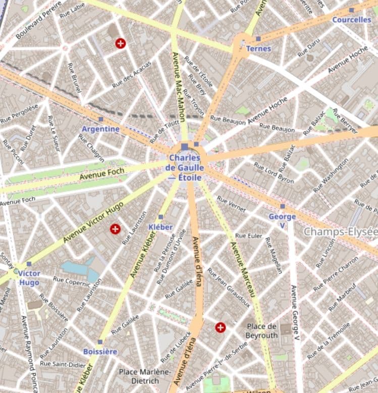 Arc de Triomphe, Paris, OpenStreetMap